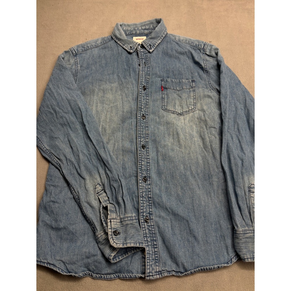 Levis Mens Small Light Wash Denim Long Sleeve Button Down Shirt RN 117508